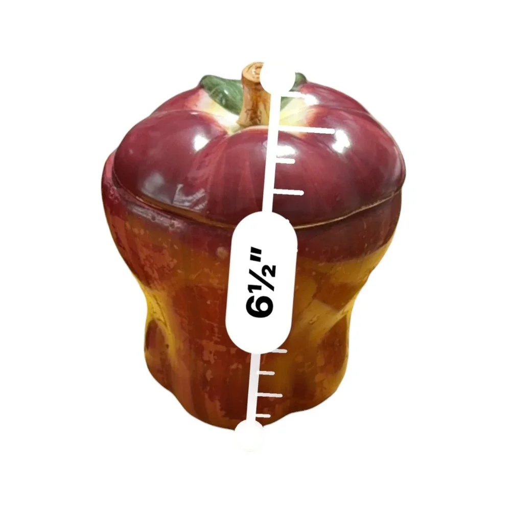 KMC Ceramic Apple Canisters Set of 2 Red Hand Painted Kitchen Storage Jars 7in